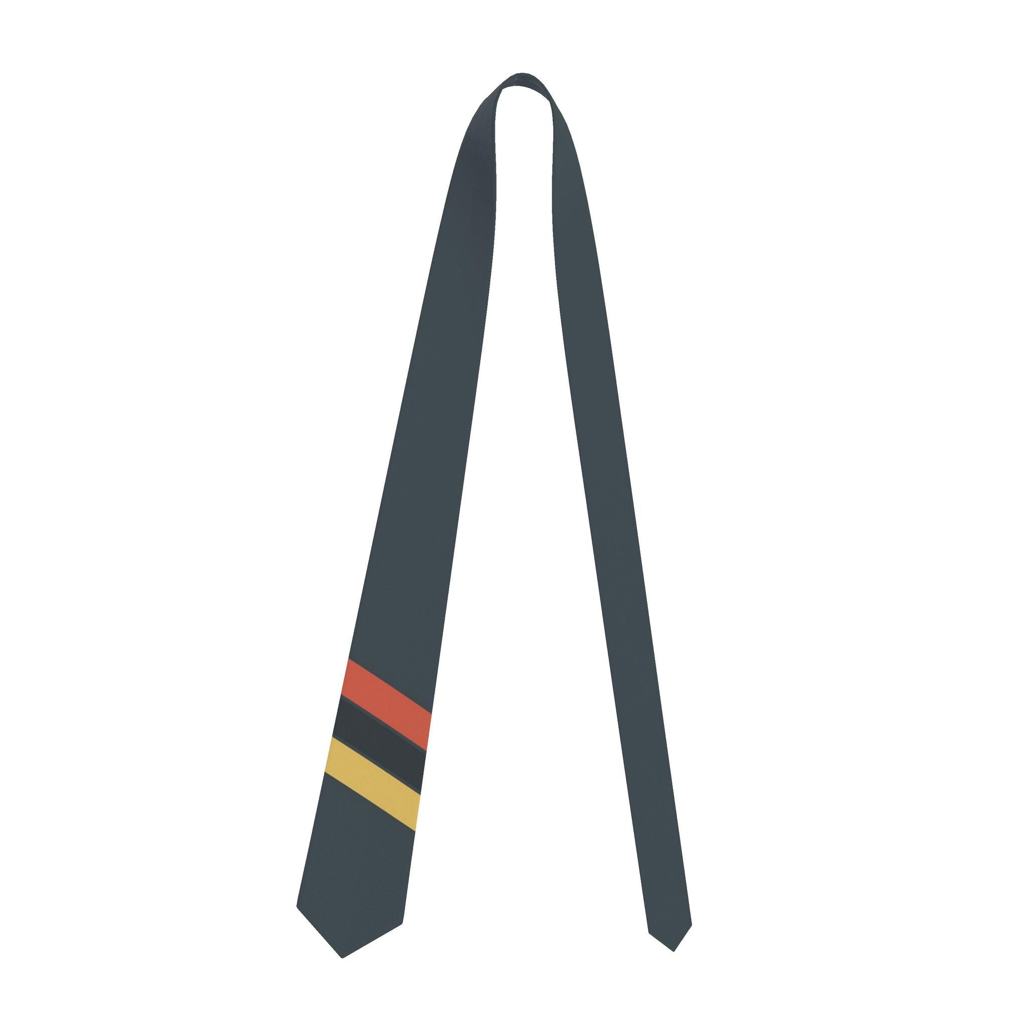 Closet Nerdz Moonlit satin tie in deep charcoal with red-orange and golden yellow minimalist accent stripes.