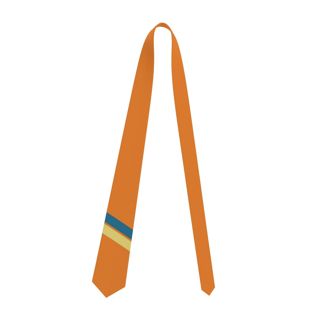 Closet Nerdz High Noon satin tie in orange with minimalist blue and yellow diagonal accent stripes.