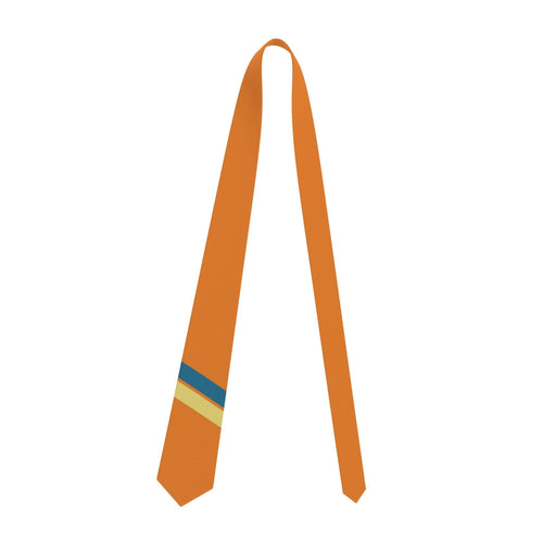 Closet Nerdz High Noon satin tie in orange with minimalist blue and yellow diagonal accent stripes.