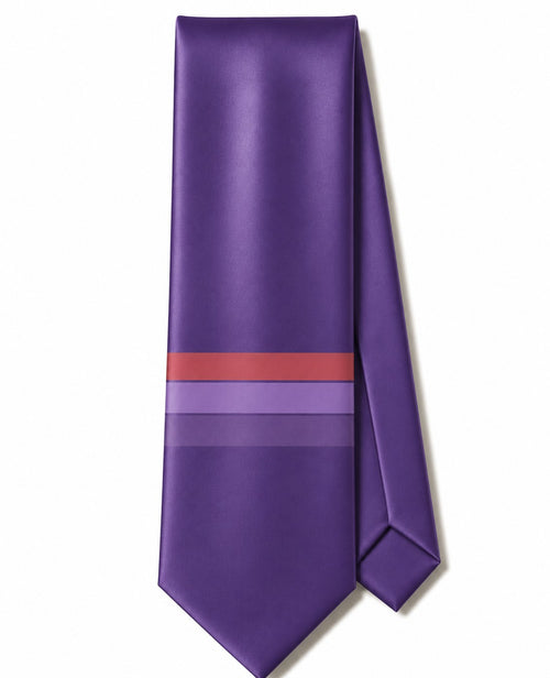 Closet Nerdz After Hours satin tie in purple with minimalist red and tonal purple accent stripes