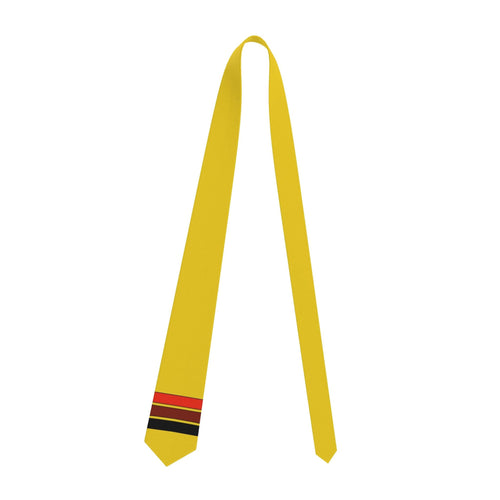 Closet Nerdz satin tie in electric yellow with minimalist red, brown, and black stripes for formal or office wear.